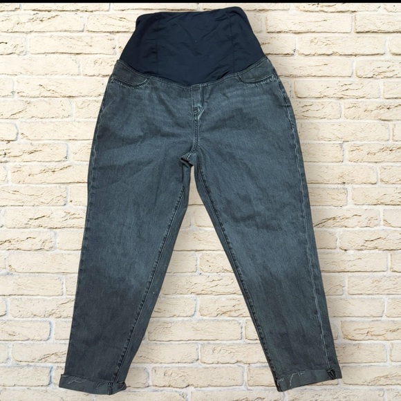 NWOT Over the Belly Boyfriend Maternity Jeans Ingrid & Isabel Black Wash Size 12 - Picture 2 of 5